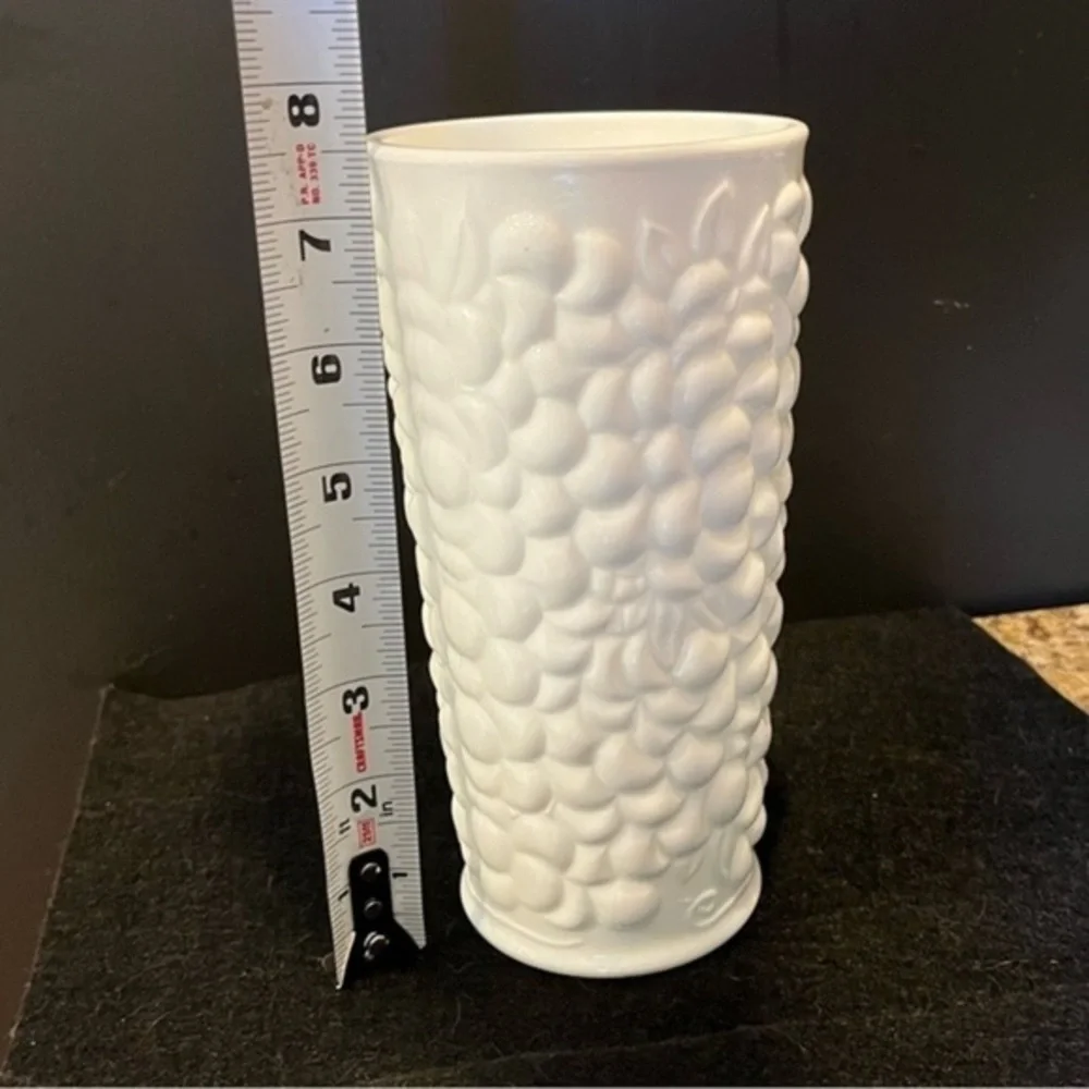 Vintage Textured Fruit Pattern Milk Glass Vase
